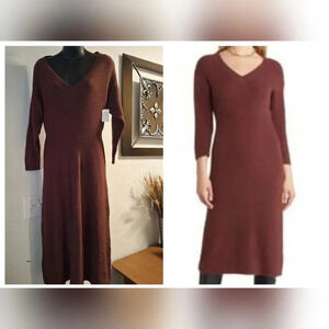 Halogen Off the Shoulders Midi Sweater Dress Chocolate Color M